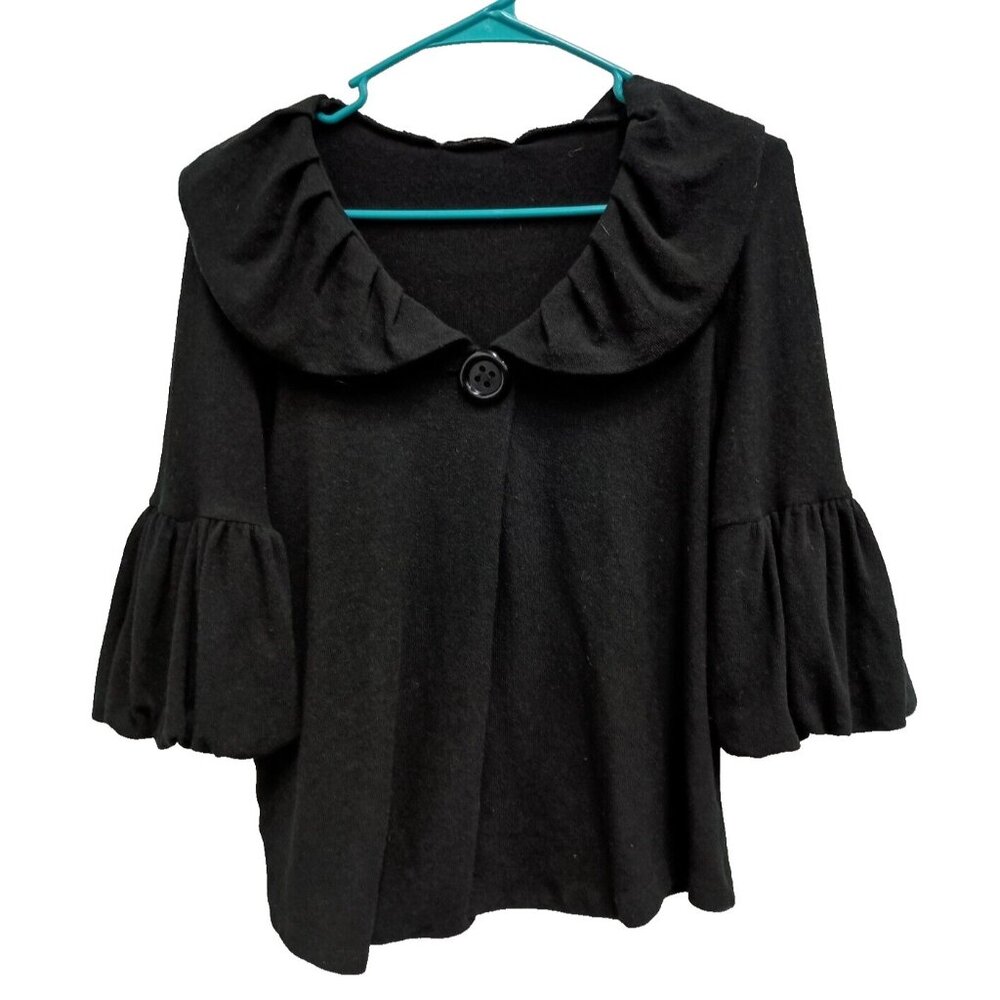 VTG 90s Young at Heart Womens Jacket Medium Black Bell Sleeve‎ BOHO Whimsygoth